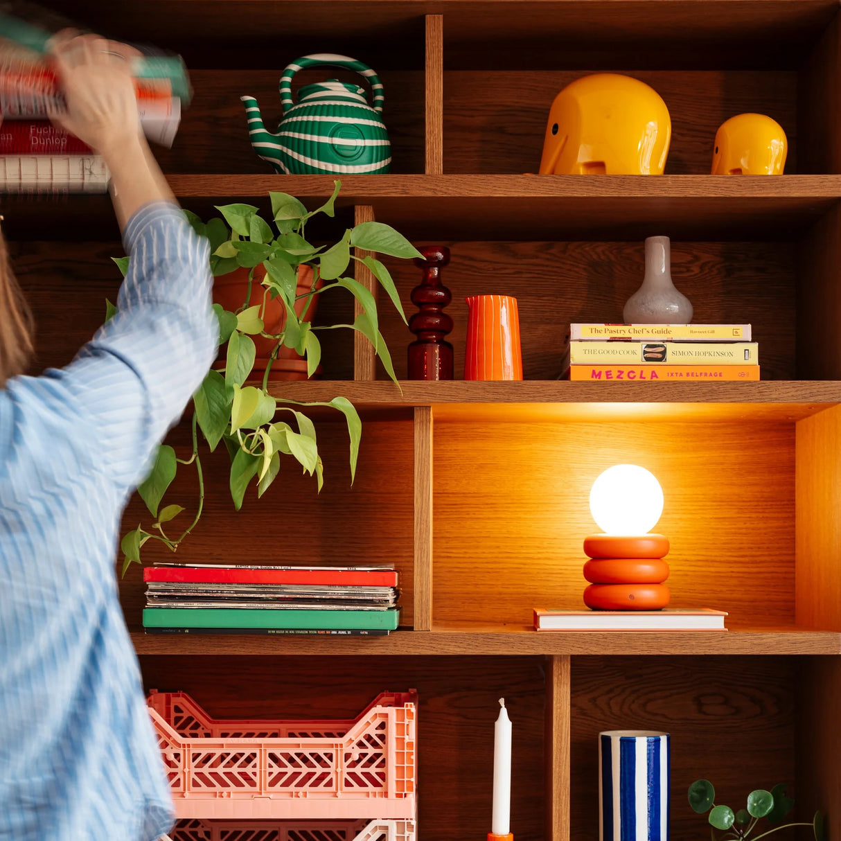 houseof. Tube 'Glow Worm' Rechargeable Table Lamp in Orange