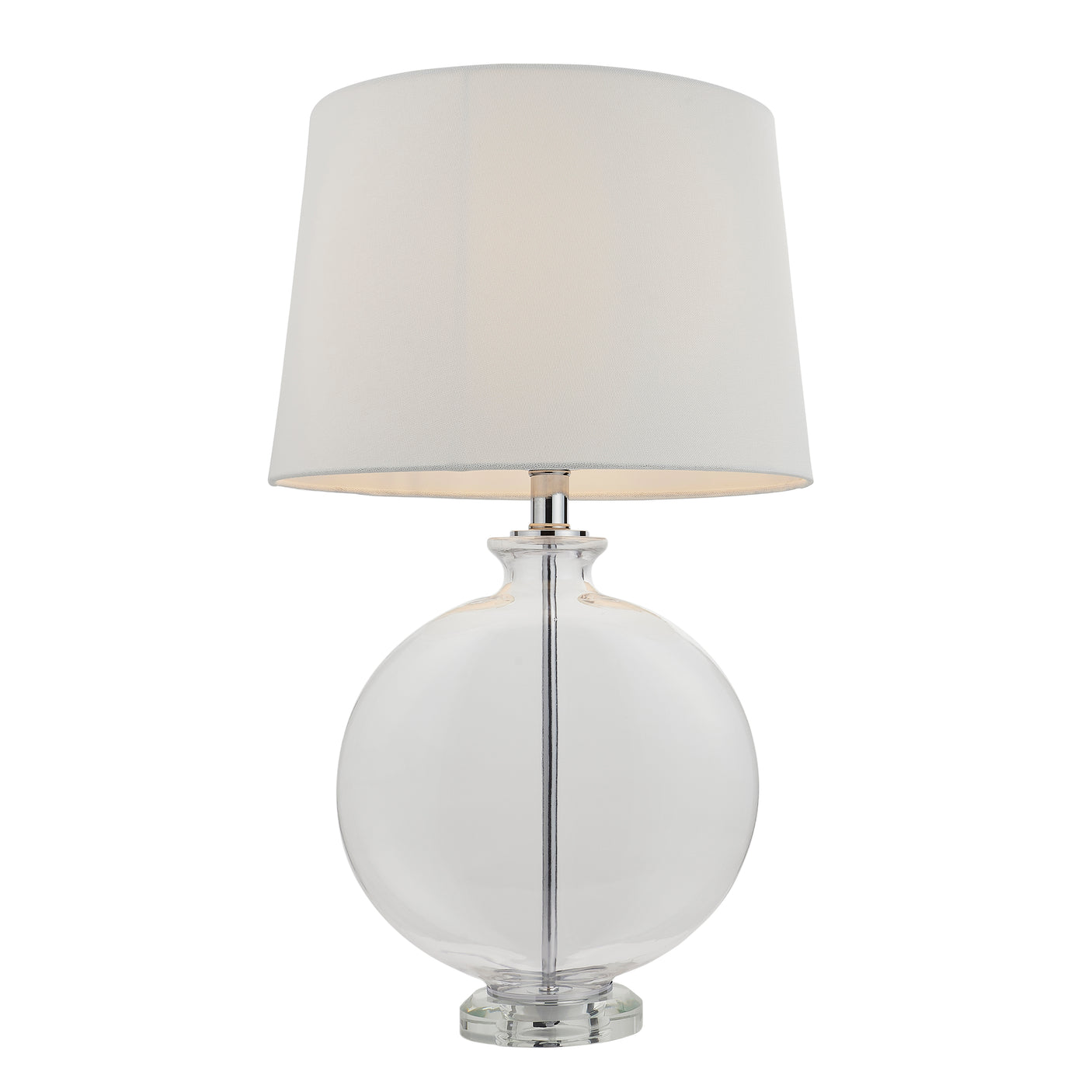 Lacona Galahad 1Lt Indoor Table Lamp In Clear Glass, Nickel Plate & White Linen Fabric Finish - Lacona Home 