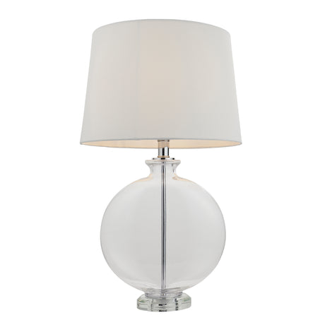 Lacona Galahad 1Lt Indoor Table Lamp In Clear Glass, Nickel Plate & White Linen Fabric Finish - Lacona Home 