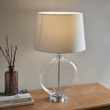 Lacona Galahad 1Lt Indoor Table Lamp In Clear Glass, Nickel Plate & White Linen Fabric Finish - Lacona Home 