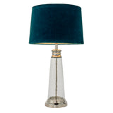 Lacona Waverly 1Lt Indoor Table Lamp In Clear Hammered Glass & Bright Nickel Plate With Teal Velvet Finish - Lacona Home 