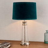 Lacona Waverly 1Lt Indoor Table Lamp In Clear Hammered Glass & Bright Nickel Plate With Teal Velvet Finish - Lacona Home 