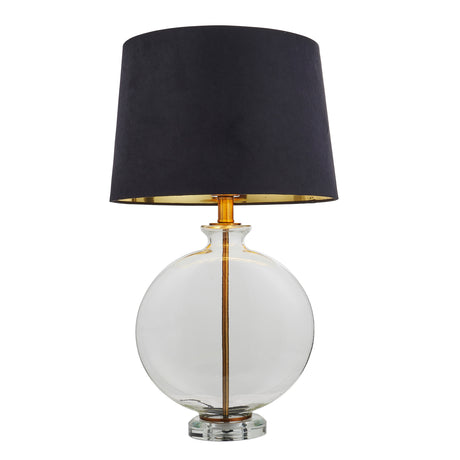 Lacona Galahad 1Lt Indoor Table Lamp In Clear Glass, Antique Brass Plate & Black Fabric Finish - Lacona Home 