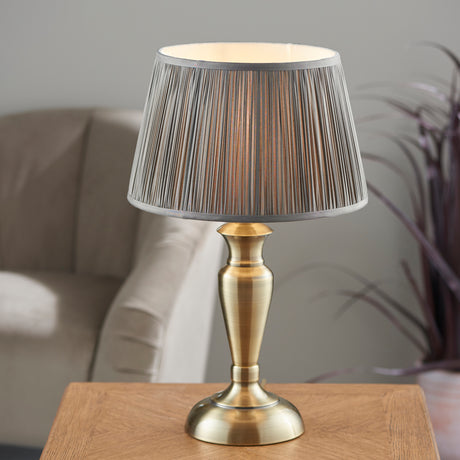 Lacona Nordic Bloom 1Lt Indoor Table Lamp In Antique Brass Plate & Charcoal Grey Silk Finish - Lacona Home 