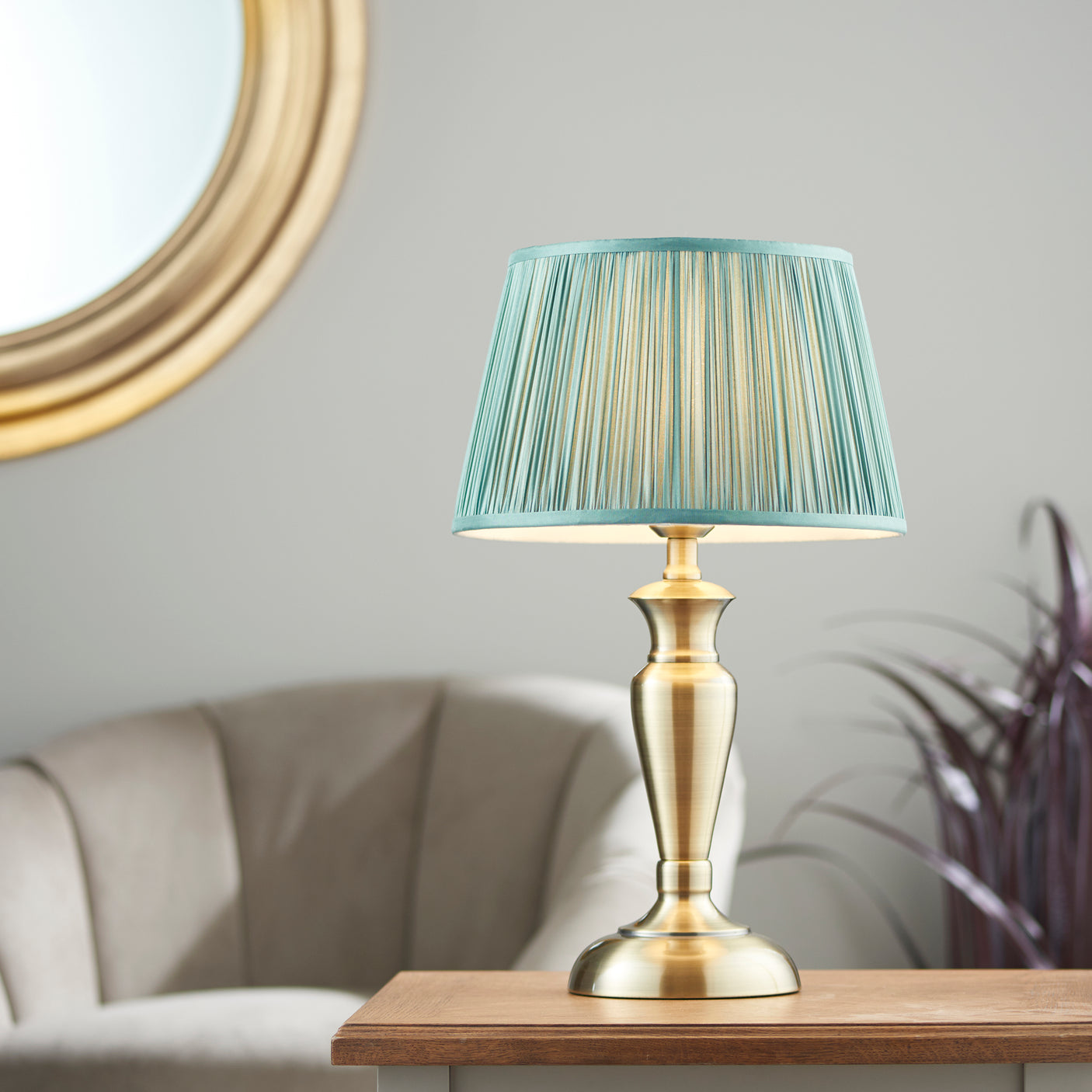 Lacona Nordic Bloom 1Lt Indoor Table Lamp In Antique Brass Plate & Fir Silk Finish - Lacona Home 