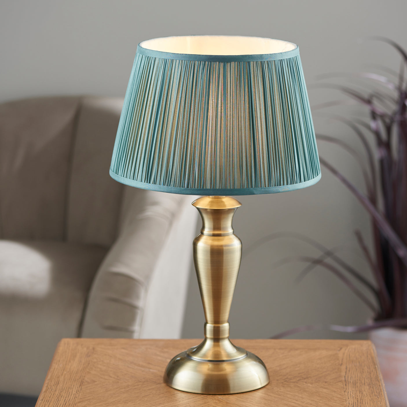 Lacona Nordic Bloom 1Lt Indoor Table Lamp In Antique Brass Plate & Fir Silk Finish - Lacona Home 