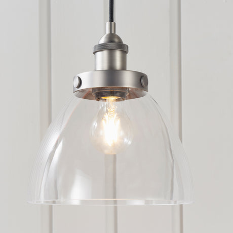 Lacona Hanley 1Lt Indoor Pendant Light In Brushed Silver Paint & Clear Glass Finish - Lacona Home 