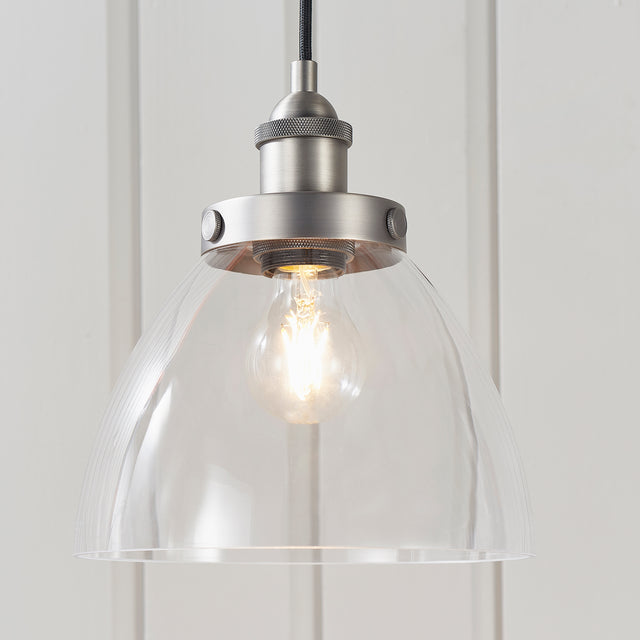 Lacona Hanley 1Lt Indoor Pendant Light In Brushed Silver Paint & Clear Glass Finish - Lacona Home 