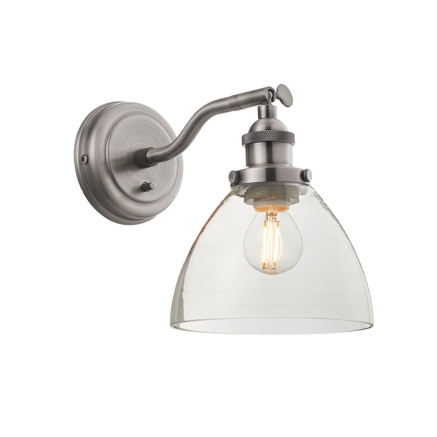 Lacona Hanley 1Lt Indoor Wall Light In Brushed Silver Paint & Clear Glass Finish - Lacona Home 