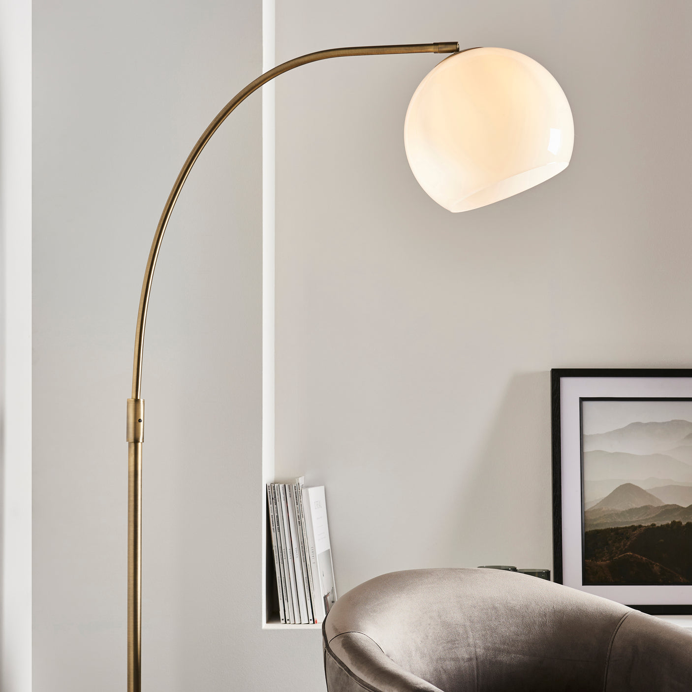 Lacona Octavian 1Lt Indoor Floor Lamp In Matt Antique Brass Plate, Black Marble & Opal Glass Finish - Lacona Home 