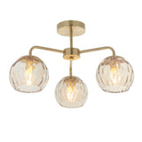 Lacona Divot 3Lt Indoor Semi Flush Light In Satin Brass Plate & Champagne Lustre Glass Finish - Lacona Home 