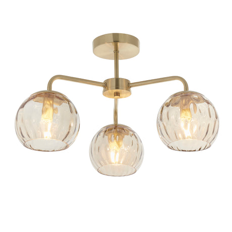 Lacona Divot 3Lt Indoor Semi Flush Light In Satin Brass Plate & Champagne Lustre Glass Finish - Lacona Home 