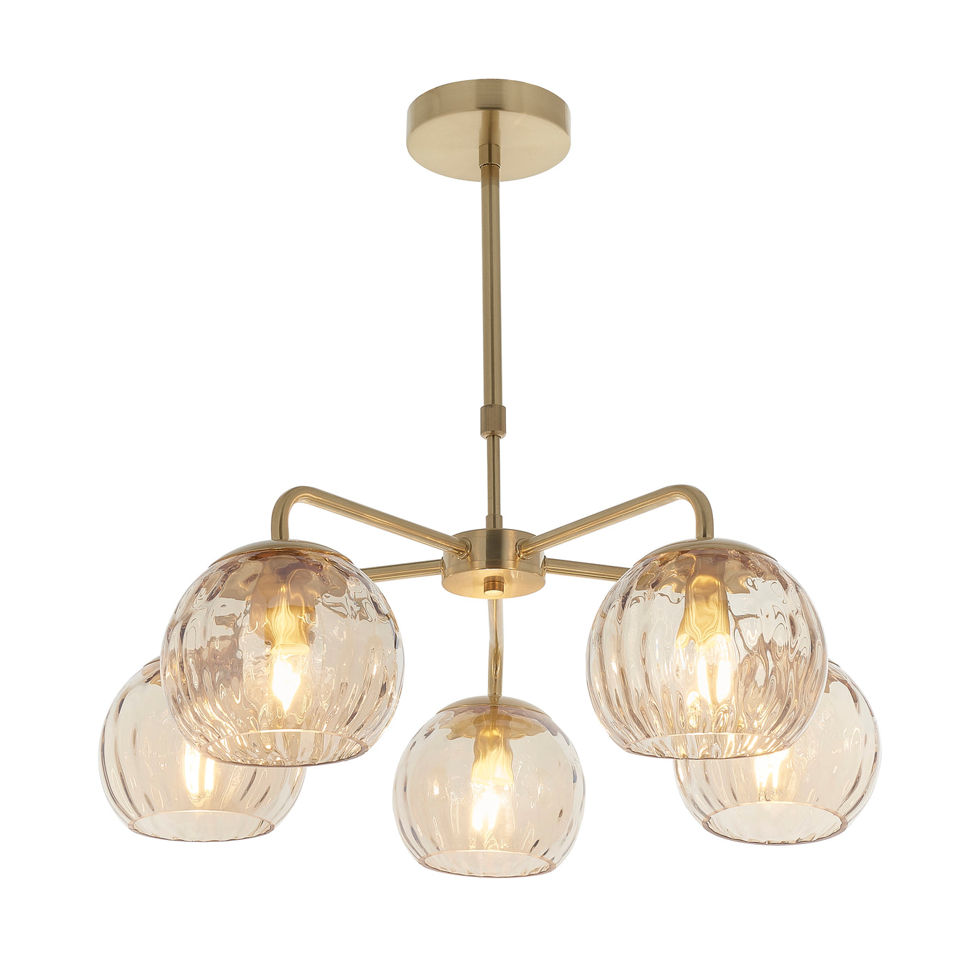 Lacona Divot 5Lt Indoor Pendant Light In Satin Brass Plate & Champagne Lustre Glass Finish - Lacona Home 