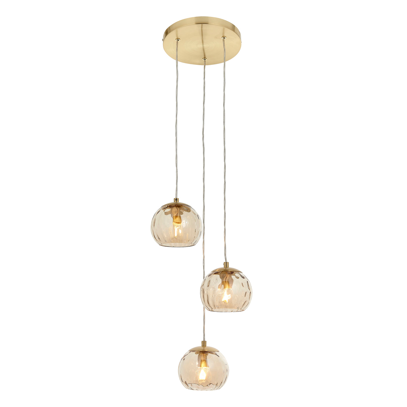 Lacona Divot 3Lt Indoor Pendant Light In Satin Brass Plate & Champagne Lustre Glass Finish - Lacona Home 