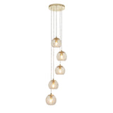 Lacona Divot 5Lt Indoor Pendant Light In Satin Brass Plate & Champagne Lustre Glass Finish - Lacona Home 