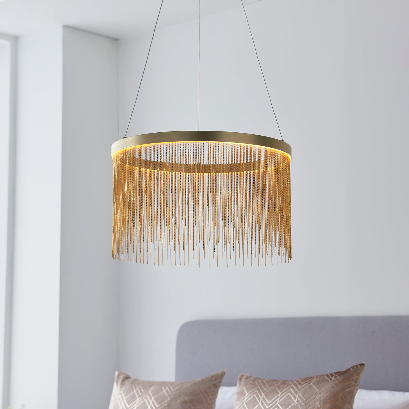 Lacona Louise 1Lt Indoor Pendant Light In Satin Brass Plate & Gold Effect Chain Finish - Lacona Home 