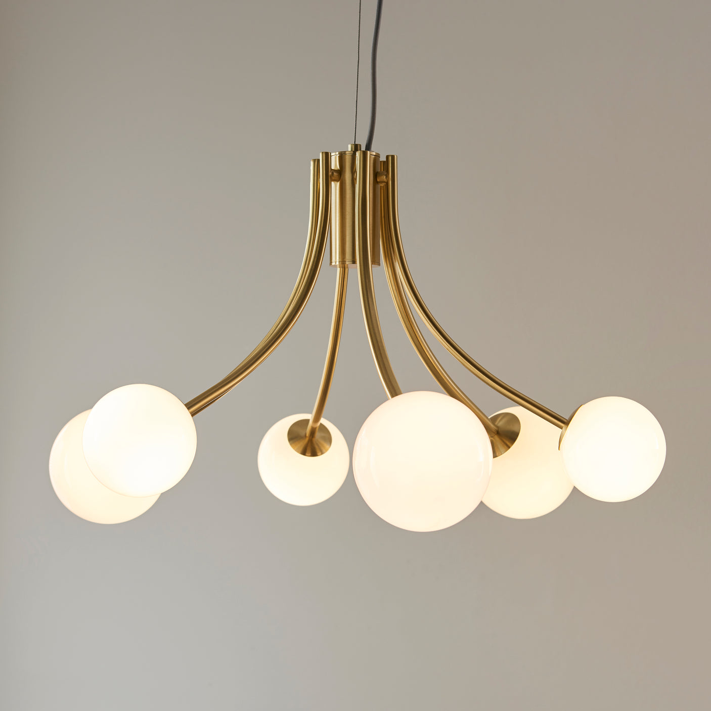 Lacona Floret 6Lt Indoor Pendant Light In Satin Brass Plate & Opal Glass Finish - Lacona Home 