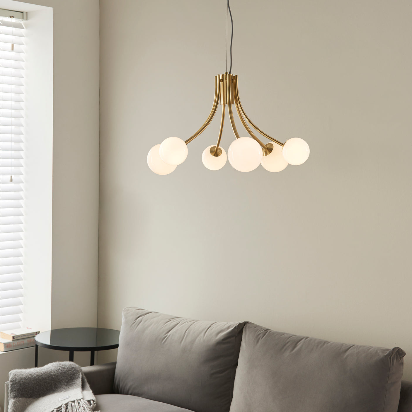 Lacona Floret 6Lt Indoor Pendant Light In Satin Brass Plate & Opal Glass Finish - Lacona Home 