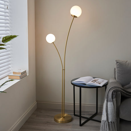 Lacona Floret 2Lt Indoor Floor Lamp In Satin Brass Plate & Opal Glass Finish - Lacona Home 