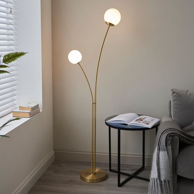 Lacona Floret 2Lt Indoor Floor Lamp In Satin Brass Plate & Opal Glass Finish - Lacona Home 