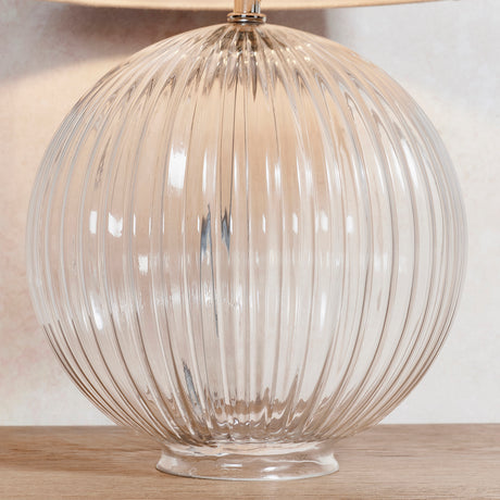 Lacona Gem Mira 1Lt Indoor Table Lamp In Clear Ribbed Glass & Natural Linen Finish - Lacona Home 