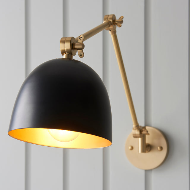 Lacona Lunaris 1Lt Indoor Wall Light In Antique Solid Brass & Matt Black Finish - Lacona Home 