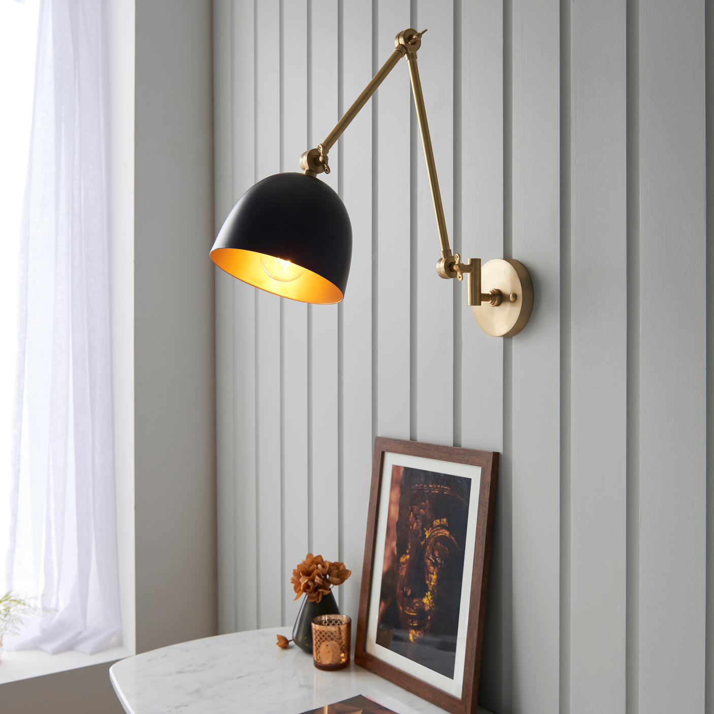 Lacona Lunaris 1Lt Indoor Wall Light In Antique Solid Brass & Matt Black Finish - Lacona Home 