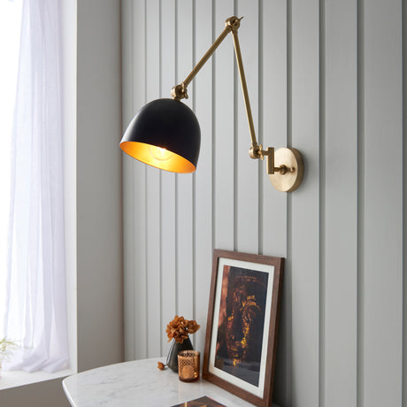 Lacona Lunaris 1Lt Indoor Wall Light In Antique Solid Brass & Matt Black Finish - Lacona Home 