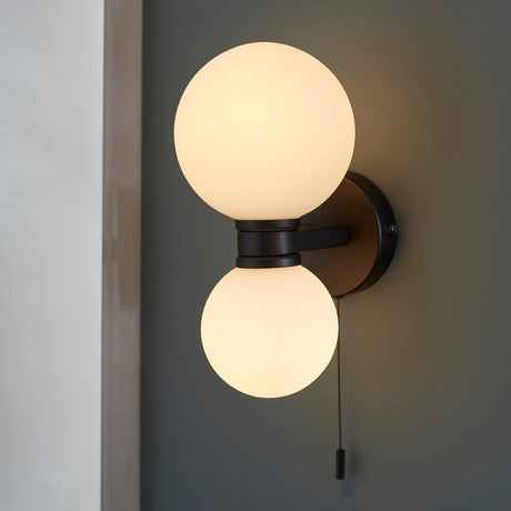 Lacona Pulsar 2Lt Bathroom Wall Light In Matt Black & Matt White Glass Finish - Lacona Home 