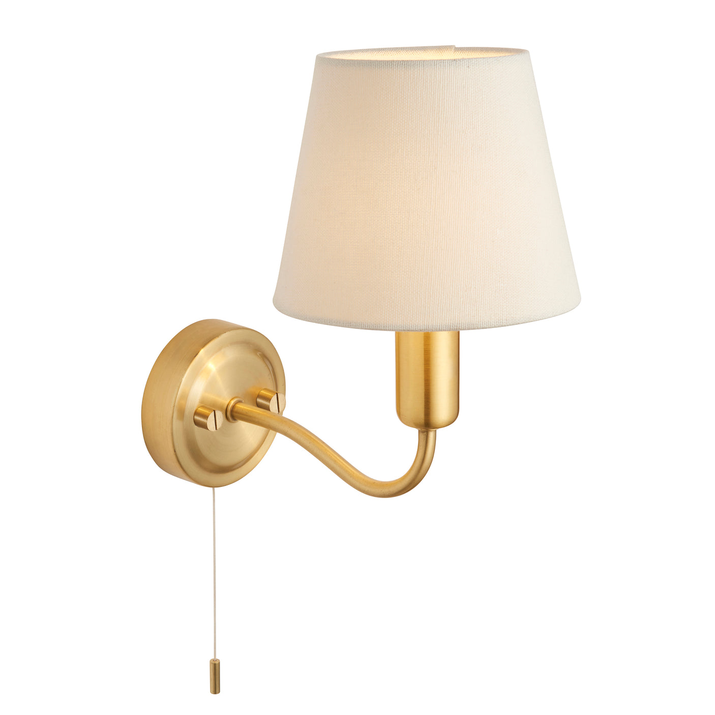 Lacona Conduit 1Lt Bathroom Wall Light In Satin Brass Plate & Ivory Linen Mix Fabric Finish - Lacona Home 