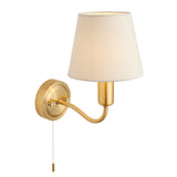 Lacona Conduit 1Lt Bathroom Wall Light In Satin Brass Plate & Ivory Linen Mix Fabric Finish - Lacona Home 