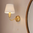 Lacona Conduit 1Lt Bathroom Wall Light In Satin Brass Plate & Ivory Linen Mix Fabric Finish - Lacona Home 