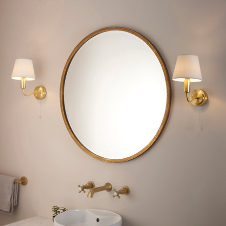 Lacona Conduit 1Lt Bathroom Wall Light In Satin Brass Plate & Ivory Linen Mix Fabric Finish - Lacona Home 