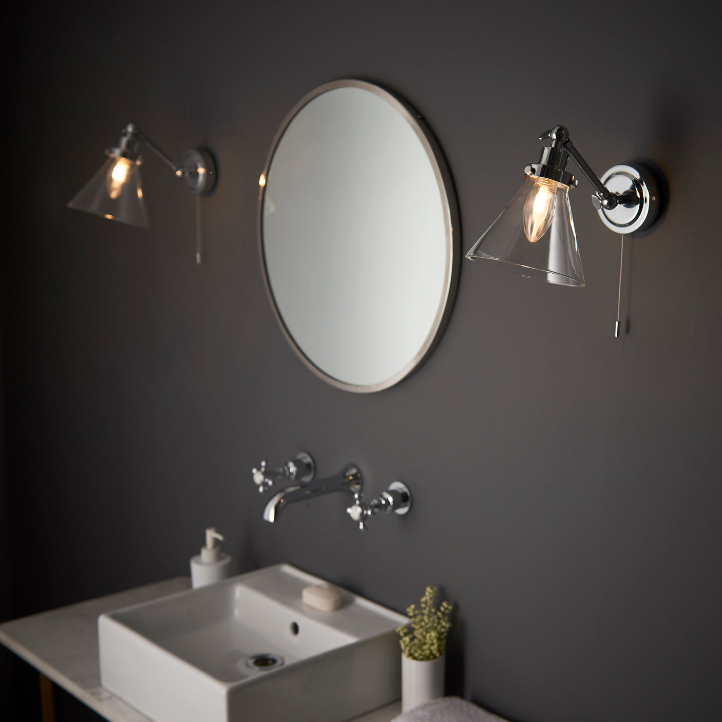 Lacona Flux 1Lt Bathroom Wall Light In Chrome Plate & Clear Glass Finish - Lacona Home 