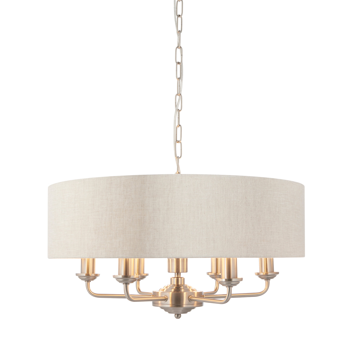 Lacona Highgate 6Lt Indoor Pendant Light In Brushed Chrome Plate & Natural Linen Finish - Lacona Home 