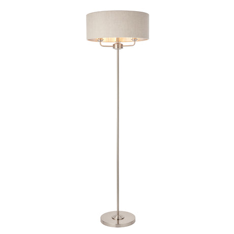 Lacona Highgate 3Lt Indoor Floor Lamp In Brushed Chrome Plate & Natural Linen Finish - Lacona Home 