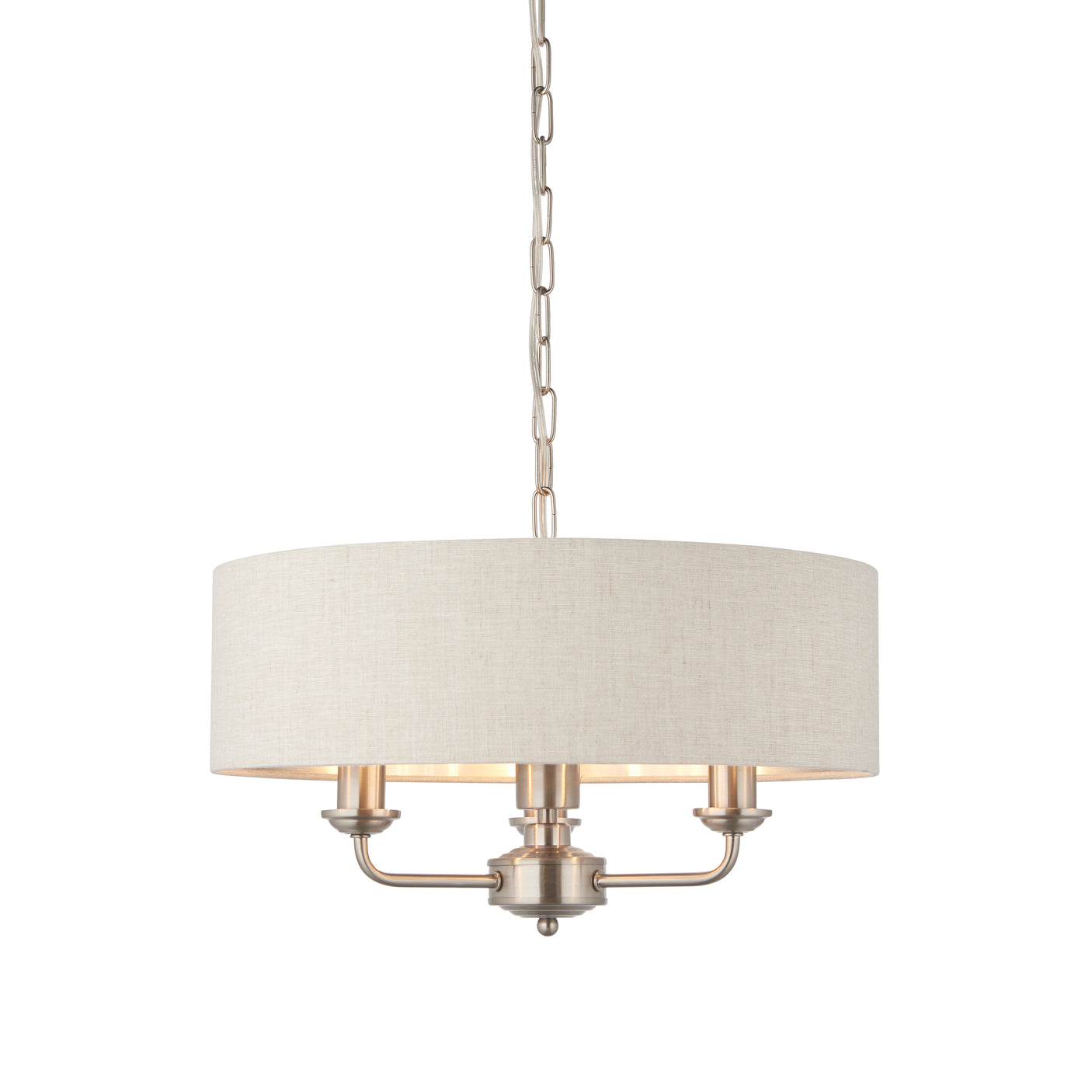 Lacona Highgate 3Lt Indoor Pendant Light In Brushed Chrome Plate & Natural Linen Finish - Lacona Home 