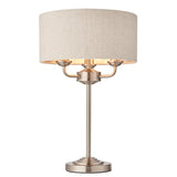 Lacona Highgate 3Lt Indoor Table Lamp In Brushed Chrome Plate & Natural Linen Finish - Lacona Home 