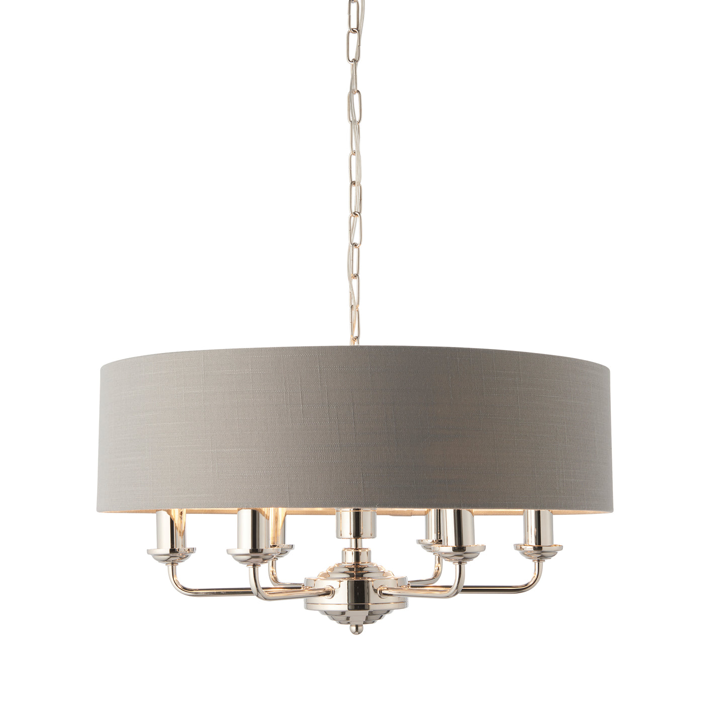 Lacona Highgate 6Lt Indoor Pendant Light In Bright Nickel Plate & Charcoal Fabric Finish - Lacona Home 