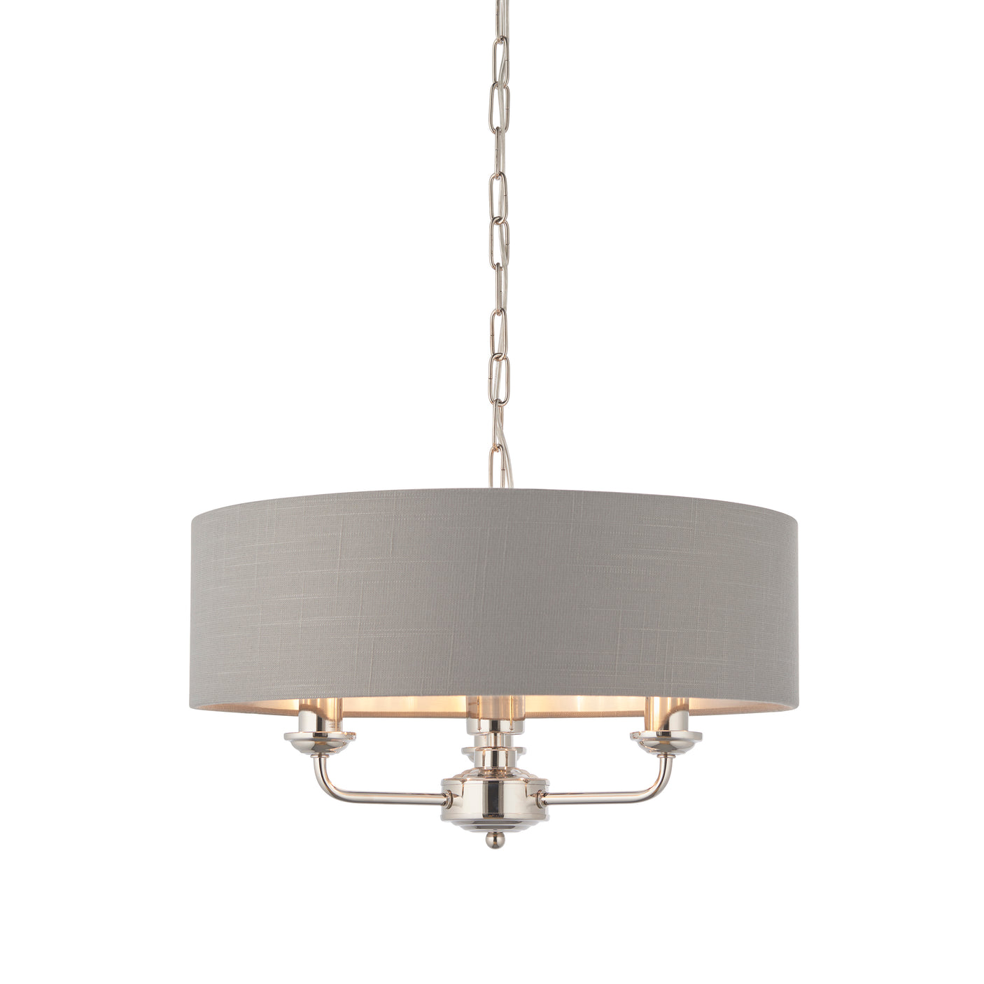 Lacona Highgate 3Lt Indoor Pendant Light In Bright Nickel Plate & Charcoal Fabric Finish - Lacona Home 