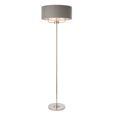 Lacona Highgate 3Lt Indoor Floor Lamp In Bright Nickel Plate & Charcoal Fabric Finish - Lacona Home 