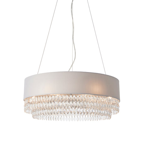 Lacona Monksbury 6Lt Indoor Pendant Light In Silver Grey Fabric, Clear Glass & Chrome Plate Finish - Lacona Home 