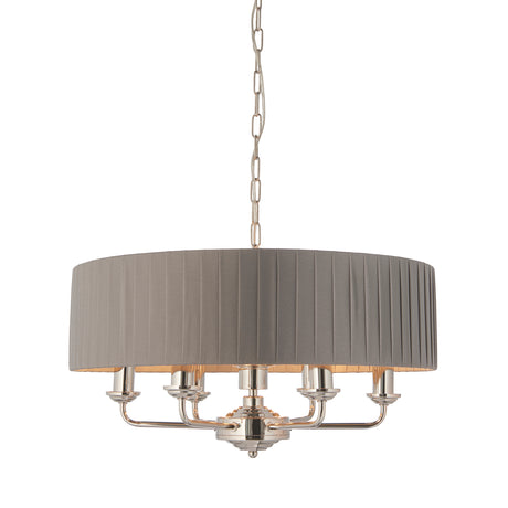 Lacona Highgate 6Lt Indoor Pendant Light In Bright Nickel Plate & Charcoal Fabric Finish - Lacona Home 