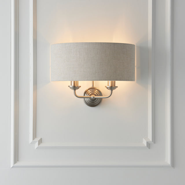 Lacona Highgate 2Lt Indoor Wall Light In Brushed Chrome Plate & Natural Linen Finish - Lacona Home 