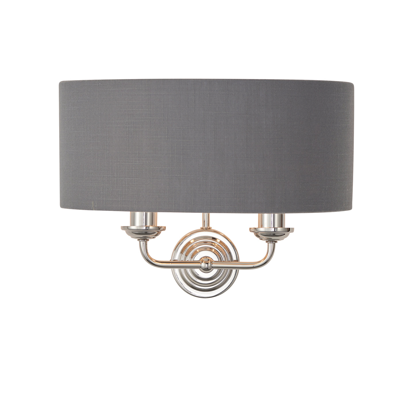 Lacona Highgate 2Lt Indoor Wall Light In Bright Nickel Plate & Charcoal Fabric Finish - Lacona Home 