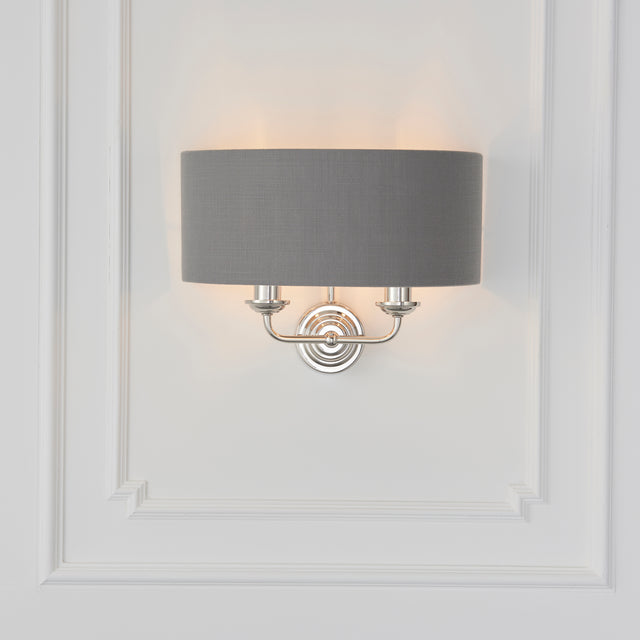 Lacona Highgate 2Lt Indoor Wall Light In Bright Nickel Plate & Charcoal Fabric Finish - Lacona Home 