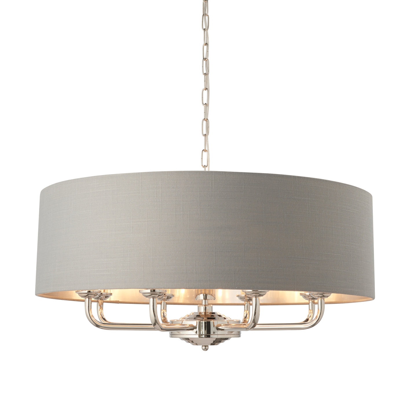 Lacona Highgate 8Lt Indoor Pendant Light In Bright Nickel Plate & Charcoal Fabric Finish - Lacona Home 