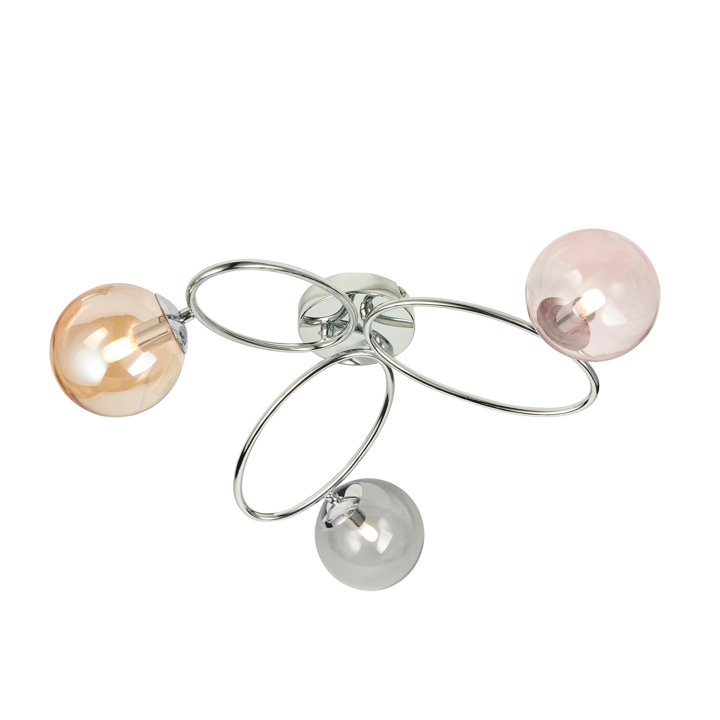 Lacona Ovoid 3Lt Indoor Semi Flush Light In Chrome Plate With Pink, Champagne & Grey Tinted Glass Finish - Lacona Home 