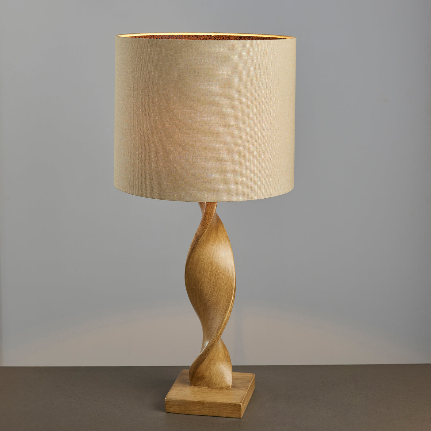 Lacona Asteria 1Lt Indoor Table Lamp In Oak Effect Resin & Natural Linen Finish - Lacona Home 