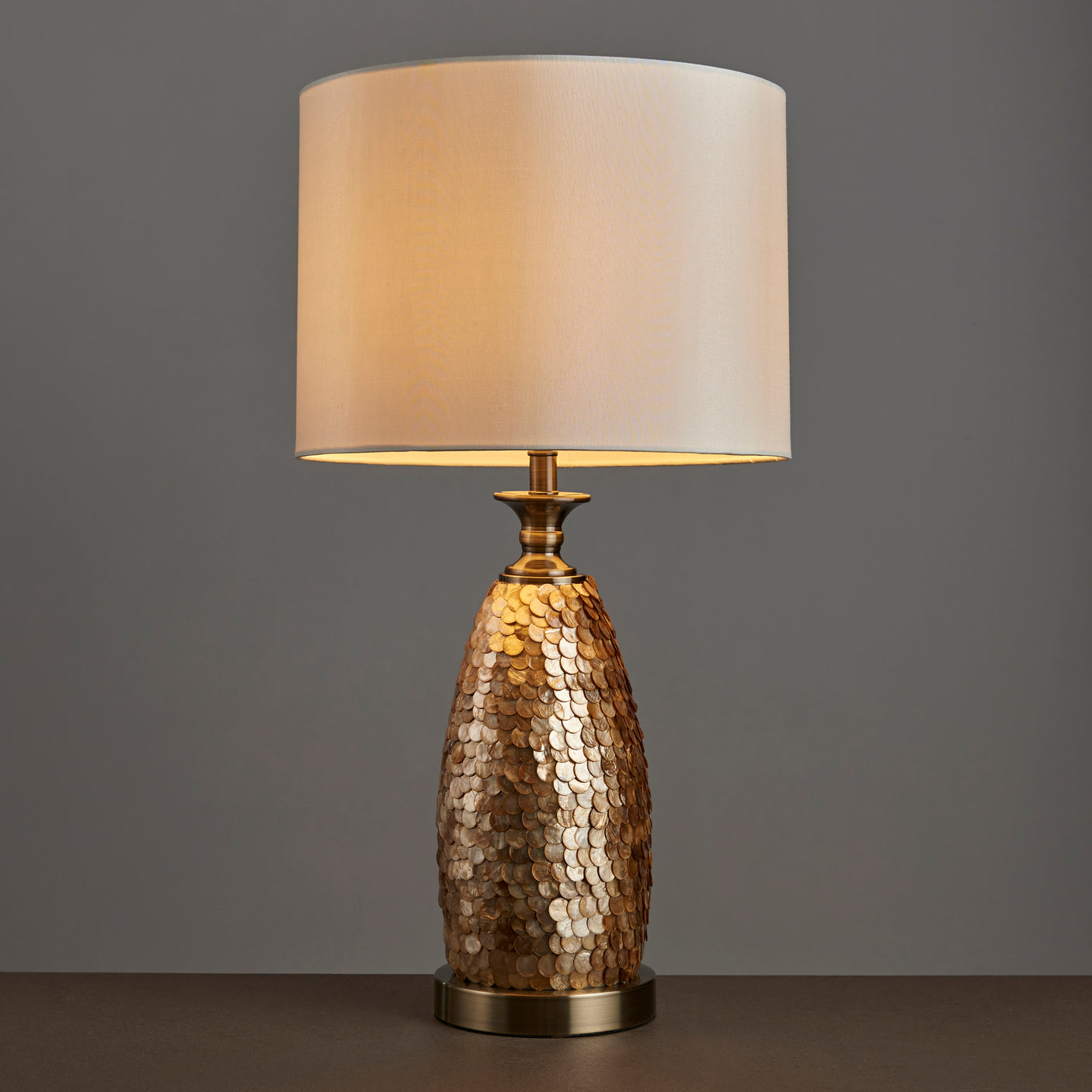 Lacona Ashley 1Lt Indoor Table Lamp In Capiz Detail, Antique Brass Plate & Ivory Fabric Finish - Lacona Home 